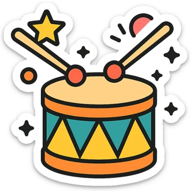 drum with drumsticks, festive accents sticker