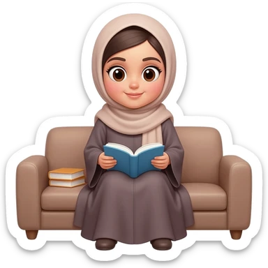 hijab girl reading books sitting on sofa wearing abaya sticker