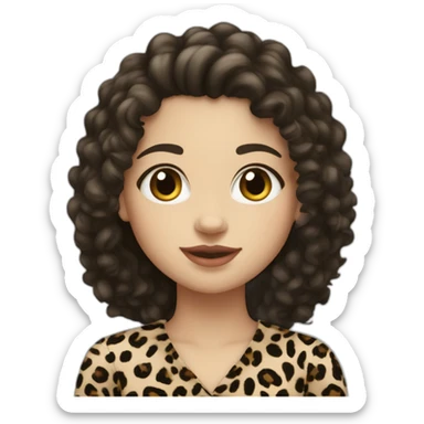 White European curly longblackhair girl in leopard sticker