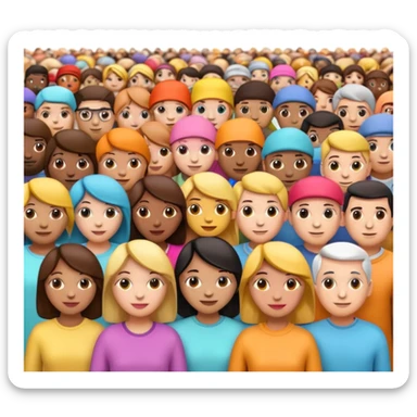 3D iPhone style emoji of a crowd of people, diverse individuals standing close together, colorful clothing, isolated on white background, soft shadows, high detail, playful and cute. sticker