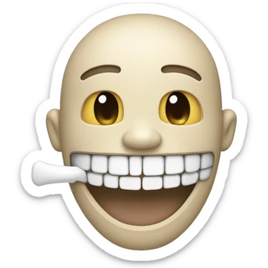 smiling emoji with a white bone in mouth sticker