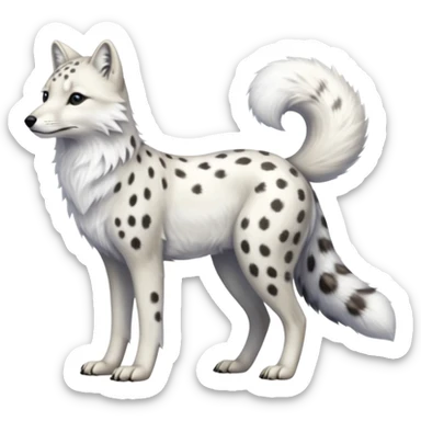 Hyper-realistic furry soft smooth elegant Arctic-wolf-arctic-fox-Snow-leopard-fusion-hybrid-animal-creature, full body sticker