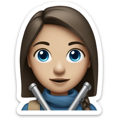 Brunette girl with blue eyes holding crutches  sticker