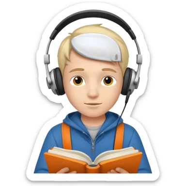 a boy wearing headphone and read book sticker