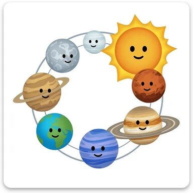 Mercury  Venus earth mars Jupiter Saturn Uranus Neptune all orbiting the sun in a solar system with different faces sticker
