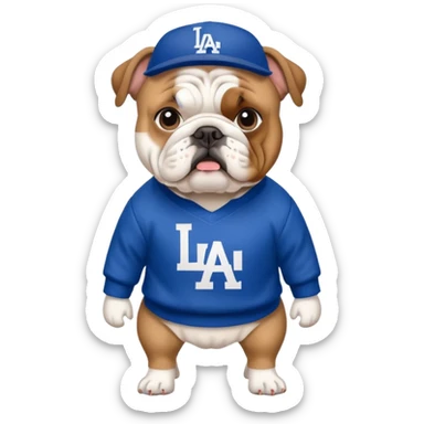 English bulldog with Los Angeles dodgers sweater sticker