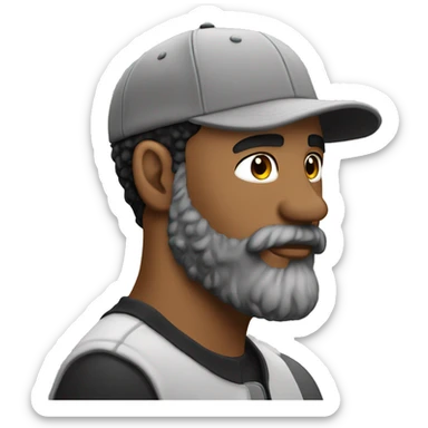 Brown guy Baseball cap on backwards grey and black beard with earrings  sticker