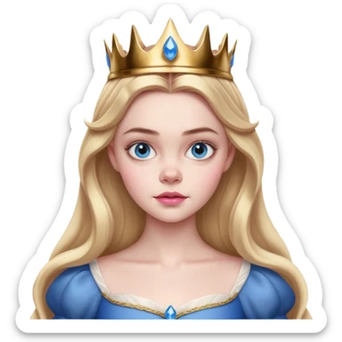 Elle fanning as princess Aurora in Maleficent but with chocolate brown hair and blue eyes, slightly bigger pink lips. and looking 25 years old sticker