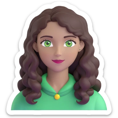 woman with wavy dark brown hair and green eyes, friendly expression sticker