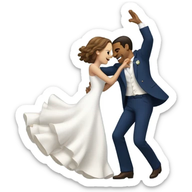 Puerto rican beard short brown hair with blue hat and navy blue suit first dance with blond long hair girl with white  wedding dress  sticker