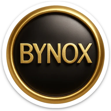 gold and black luxury-themed emoji with the text 'BYNOX' in the center, shiny metallic style, elegant design, premium vibe, 3D effect, dark background, stylish typography, minimal but powerful, try a different font, suitable for use in Telegram as a custom emoji, no background sticker