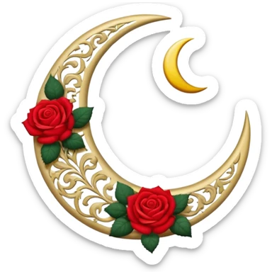 A button with a crescent damask moon and roses sticker