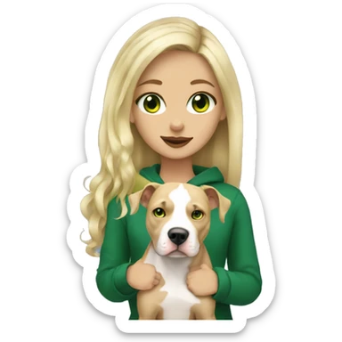 Blonde and green eyes girl holdin pitbull sticker