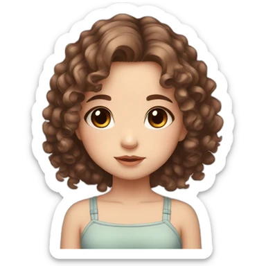adorable chibi girl with curly short brown hair and black eyes sticker