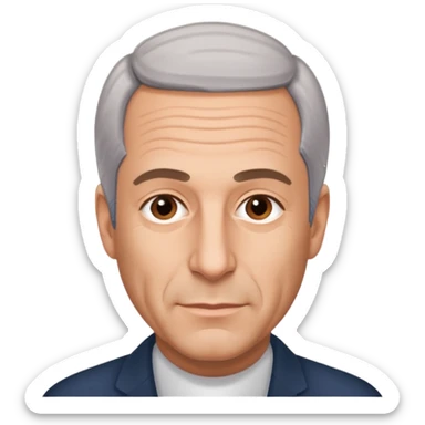 Create an Apple iOS emoji-style portrait of Jeffrey Epstein: clean vector shapes, smooth gradients, neutral expression, plain background, centered head-and-shoulders, high resolution. sticker