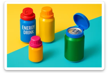 Készíts a következő jellemzőkre a mellékelt fotó felhasználásával a szöveghez illő képet, 1000x600px-es méretűt, fiatalos, dinamikus, megnyerő,változatos, színes, valósághű fotók legyenek!
„Az összes aludobozodra használhatod”
Két fajta méretben gyártott kupakot minden forgalomban lévő italos aludobozodon használhatod, legyen az kicsi energiaital vagy nagyobb üdítős/sörös doboz. sticker