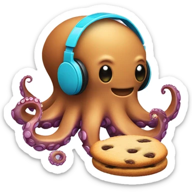Octopus with headphones enjoying music while eating a cookie sticker