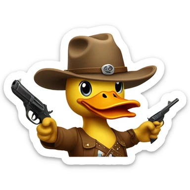 Duck with cowboy hat pointing a gun  sticker