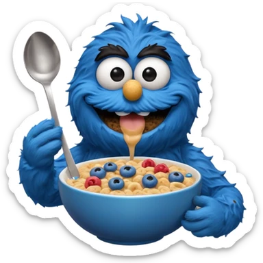 Cookie Monster eating cereal with a spoon sticker