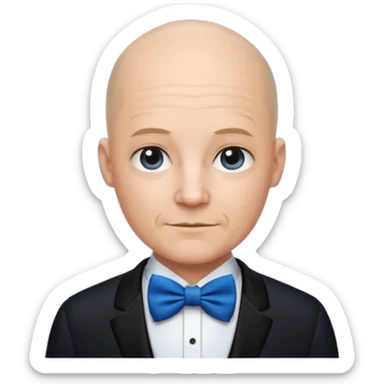 Bald with blue bow tie, midnight balck dress, middle age. sticker