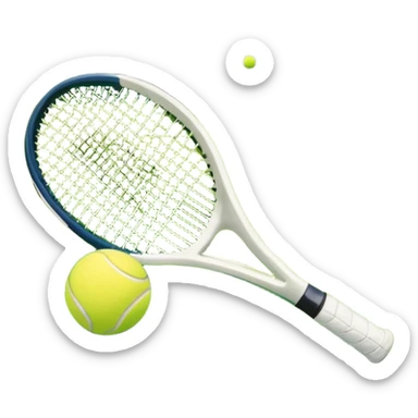 A tennis racket resting on the green grass of a tennis court, with a tennis ball placed nearby and the net stretching across the court. The background captures the fresh, open atmosphere of a traditional grass court, emphasizing the elegance and precision of the sport. sticker