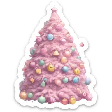 pastel pink candy theme christmas tree with pastel pink present pile underneath sticker