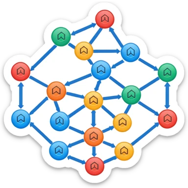 network of tasks linked by arrows representing a complex workflow sticker