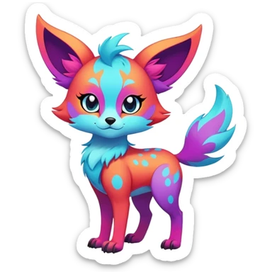 Anime-styled cute Neon-colored multi-colored cool Falvie-Fionbri-creature-fursona, full body, with random markings sticker