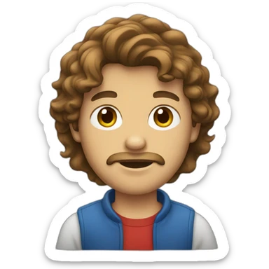 Guy with wavy, brown hair and Apple tshirt sticker