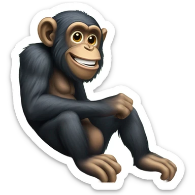  Chimpanzee with buck teeth smiling on a sideways tree trunk in the forest rainforest or jungle sticker