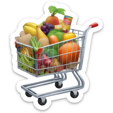 A beige grocery cart with food sticker