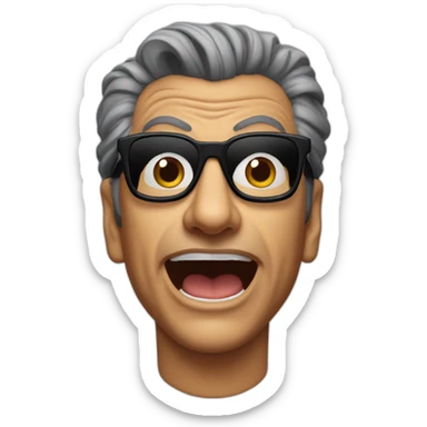 jeff goldblum with dark glasses in his hands and surprised face sticker