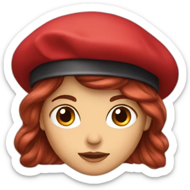 Red beret for girl with dark brown long hair sticker