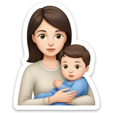 White Brunette mom with baby boy sticker