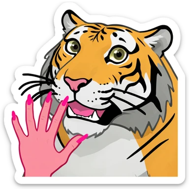Tiger with long pink nails sticker