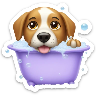 dog with bath bubbles on the sides happy sticker
