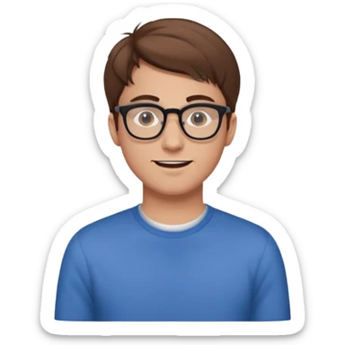 a man in his early 20s wearing glasses for a tech company, extroverted, brown hair sticker