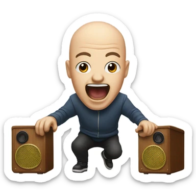 A bald man riding a speaker yelling “band!” sticker