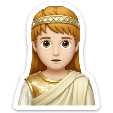 Mercury from Roman Deities with long golden brown hair, ivory sequin toga sticker
