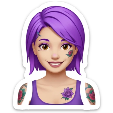 women with tatoos and hightlight that tatoos with purple hair sticker