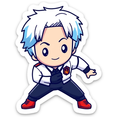 Shoto Todoroki using his ice and fire quirk, half red half white hair, school uniform from UA High sticker
