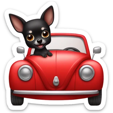 black chihuahua in a red beetle convertible sticker