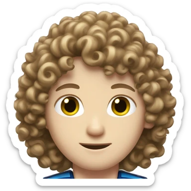 curly brown haired F1 driver with pale skin and green eyes and blue uniform sticker