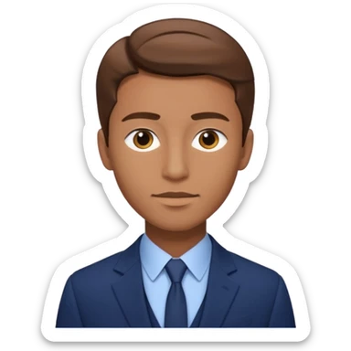young man with brown hair in a blue navy suit with light brown skin, elongated face, defined sticker