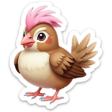 pidgey, small brown bird with cream face and underbelly, pink feet, short beak sticker