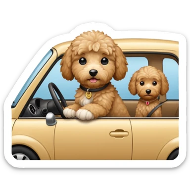 Mini goldendoodle driving a car sticker