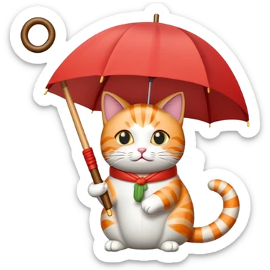cat holding an umbrella made out of sushi sticker