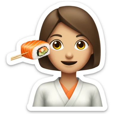Brown-hair girl is eating sushi  sticker