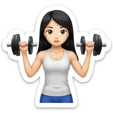 Asian girl with long black hair lifting weights sticker