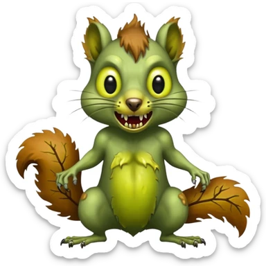 undead zombie squirrel, yellow green empty eyes, rotting, evil, chaotic, full body sticker